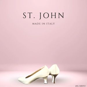 St. John Leather Heels. White with gold accents on heel. Size 6.5. Made in Italy